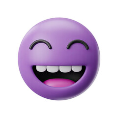 Fototapeta premium Joyful purple emoji expresses pure happiness with a wide, toothy grin and joyful closed eyes