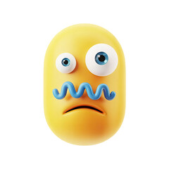 Fototapeta premium Worried yellow emoji with big blue eyes and wavy blue mouth expresses deep concern and anxiety