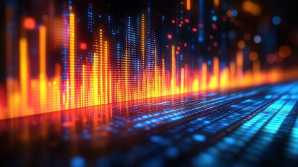 Abstract image with orange and blue glowing lines and shapes.