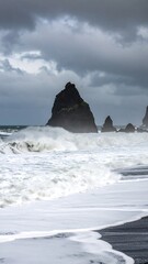 Dark, stormy beach scene