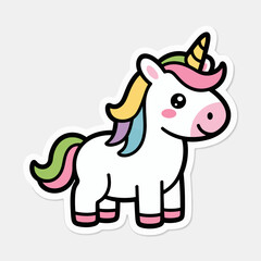 Cute cartoon unicorn isolated on white background adorable magic horse character illustration sweet and funny fantasy animal drawing for kids playful mythical creature mascot design