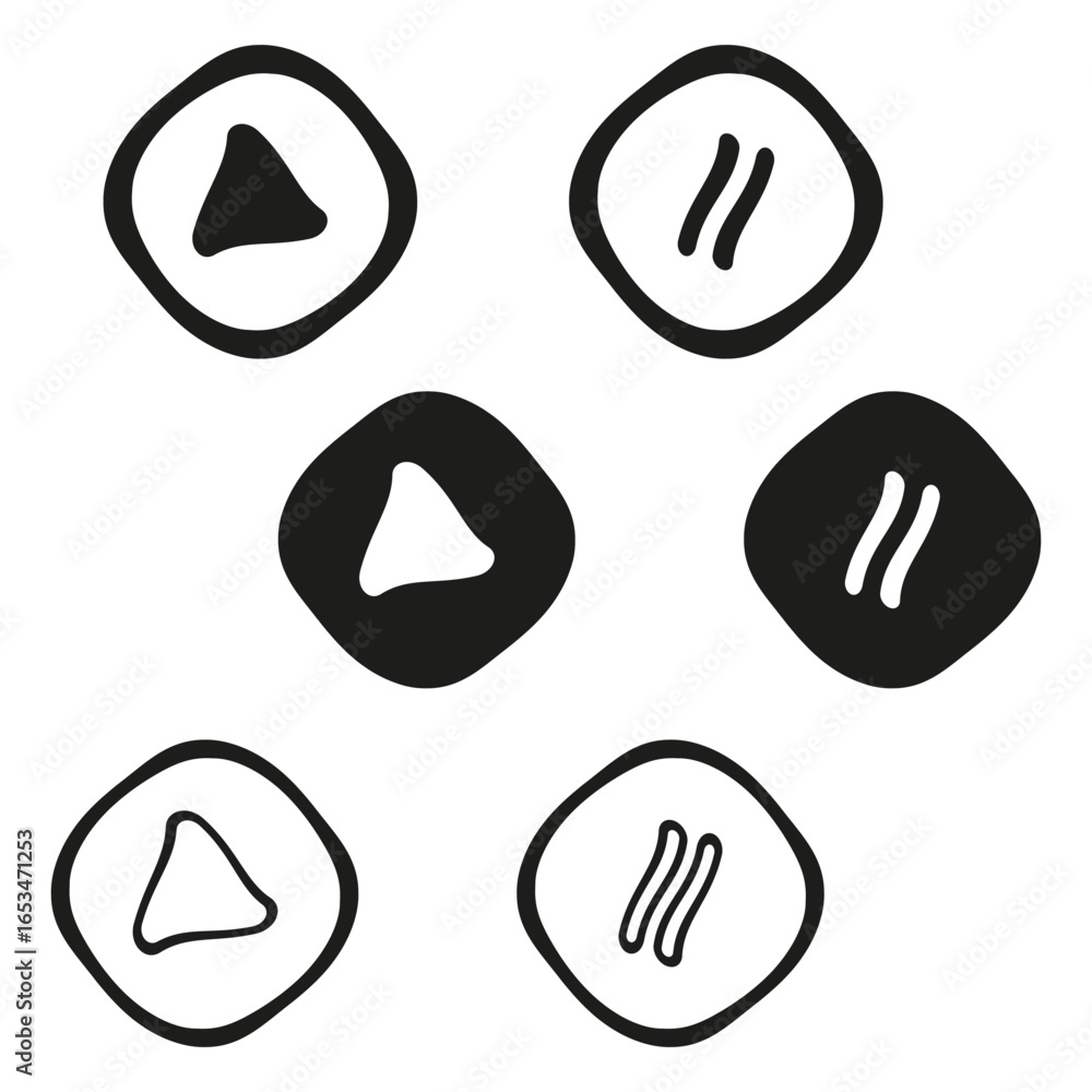 Aufkleber media player buttons. play pause symbols. control vector icons. audio video interface.