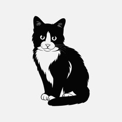 A charming tuxedo cat isolated on white background, showcasing its elegant black and white coat and captivating green eyes, a perfect representation of feline grace