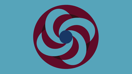Swirling Burgundy and Teal Abstract Circular Design on Blue transparency background pattern