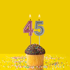 Birthday on a yellow background - Number 45 candle