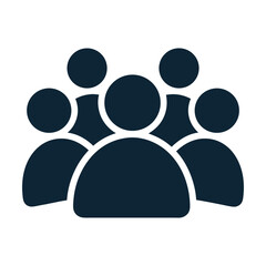 A stylized, dark blue icon representing a group of five people, symbolizing community, teamwork, or a user profile.