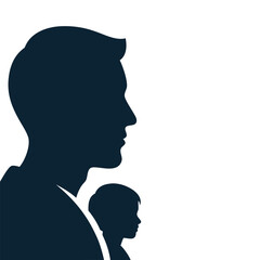 Silhouette of a man and a child in profile, symbolizing fatherhood, mentorship, and the passing of knowledge and tradition.