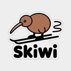 Skiwi sticker isolated on white background, perfect for skiing enthusiasts, kiwi bird lovers, or anyone who enjoys a good pun, a fun and unique design