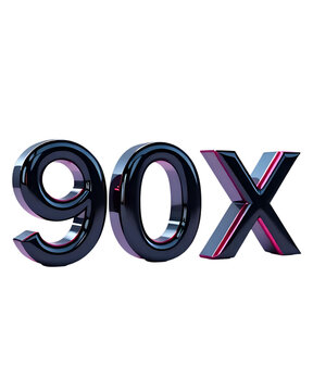  90x with Black Color Isolated on Transparent Background, 3D Render of Number and Letter Icon for Double and Bonus Concept