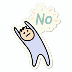 Cartoon illustration of a man with his arms raised and the word no above him isolated on white background perfect for expressing disagreement, rejection, or protest
