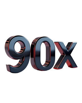  90x with Black Color Isolated on Transparent Background, 3D Render of Number and Letter Icon for Double and Bonus Concept