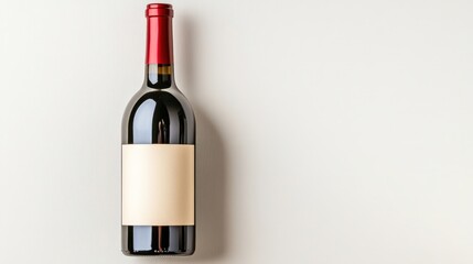 Spanish wine bottle featuring blank customizable label on neutral background, copy space