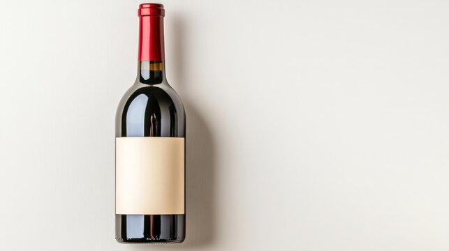 Spanish wine bottle featuring blank customizable label on neutral background, copy space