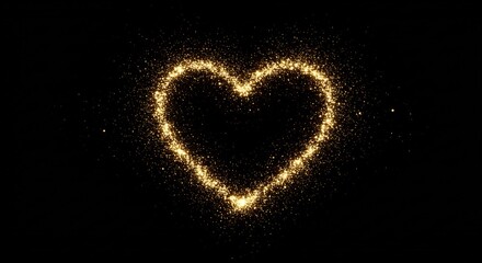 Luminous Golden Particle Heart Outline on Dark Background for Love and Celebration