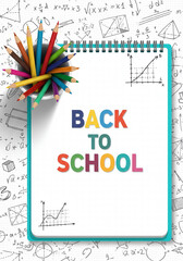 Vibrant 'Back to School' Illustration with Academic Background and Colorful Stationery Supplies for Learning