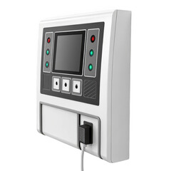 Fototapeta premium Modern electronic control panel with digital display and buttons isolated on transparent background