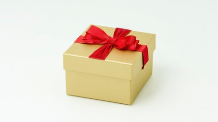 Fototapeta premium Golden gift box with red ribbon bow, elegant and festive, symbolizing luxury and celebration