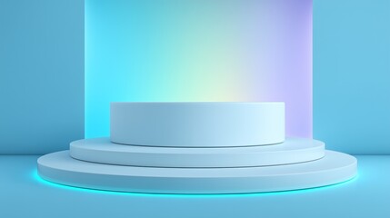 empty podium on white and pastel blue gradient background mockup