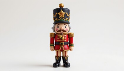 a whimsical illustration of a toy soldier wearing bells in bright holiday colors, isolated on a white background with plenty of negative space.