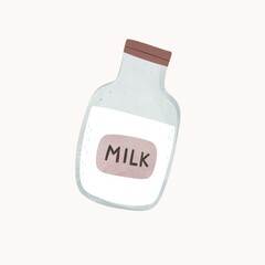 Cartoon milk bottle. Colorful illustration, flat style. design for cards, print, poster	