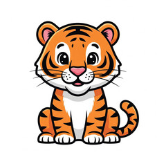 Cartoon Flat Orange Tiger Cub Character Mascot with Stripes Illustration
