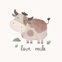 Cartoon cow. Colorful illustration, flat style. design for cards, print, poster	