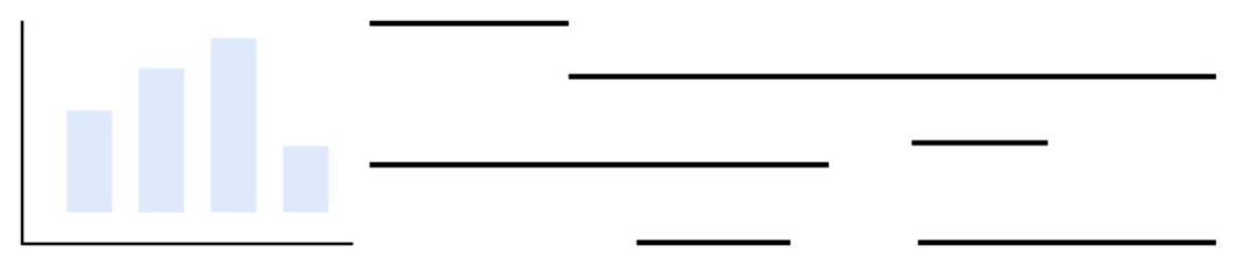 Fototapeta premium Blue bar graph with four vertical bars paired with horizontal black lines representing data, analysis, or performance. Ideal for business, analytics, education, progress, information, reporting