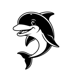 Fototapeta premium Monochrome Cartoon Dolphin Smiling Fin Mammal Oceanic Wildlife Illustration