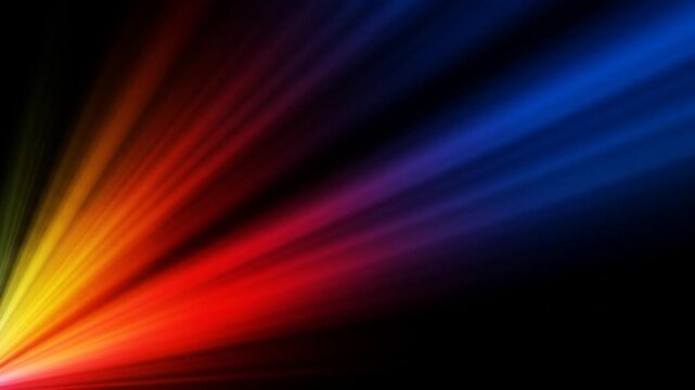 Colorful light rays emanating from corner against a black background video, create a background