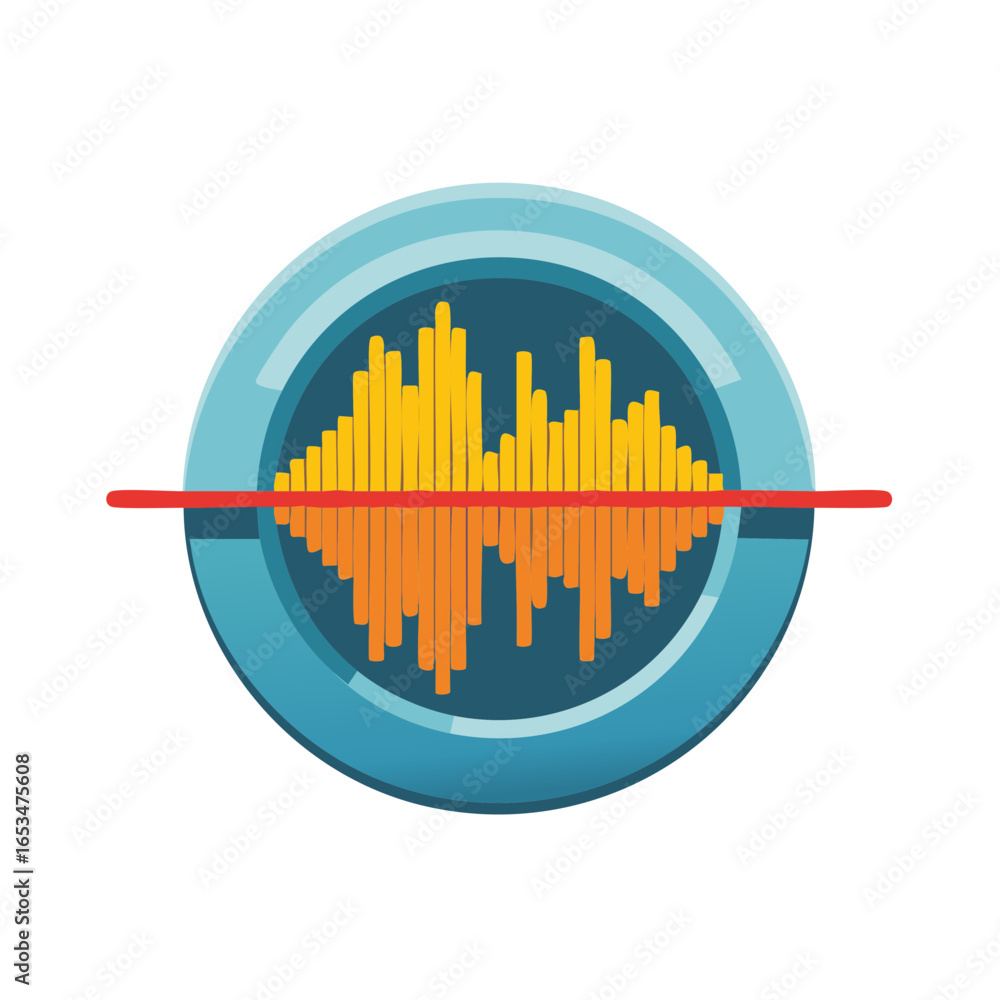 Poster sound wave visualization inside blue circle with horizontal red line