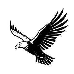 Black and White Silhouette Flying Eagle Detailed Bird Illustration Mascot