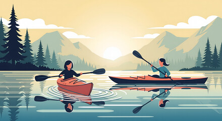 Kayaking Adventure on a Calm Lake with Mountain Views