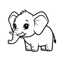 Cute Outline Cartoon Elephant Standing with Happy Expression Animal Illustration