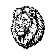 Detailed Line Art Majestic Lion Head with Powerful Mane Illustration