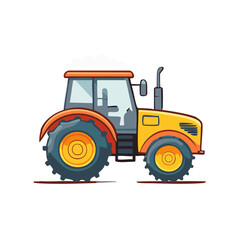 Obraz premium Cartoon tractor side view with orange and yellow body on white background