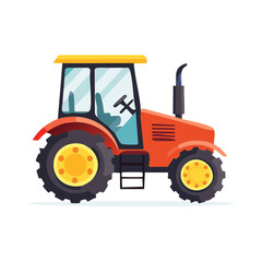Obraz premium Cartoon illustration of a red tractor with yellow wheels and a yellow roof, farm vehicle.