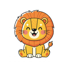 Cartoon Style Detailed Adorable Lion Cub Smiling Sitting Illustration Design