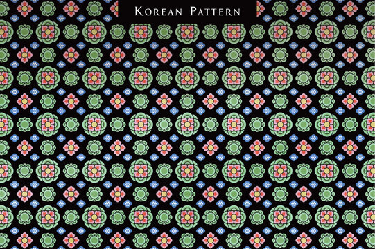 Traditional Korean Dancheong Floral Pattern with Colorful Oriental Motifs for Elegant Background Design