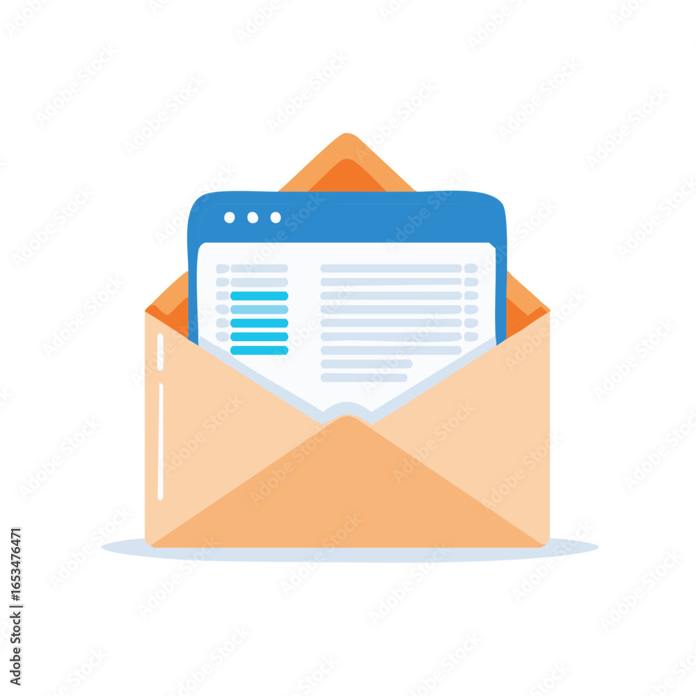 Poster open envelope with digital document or email inside
