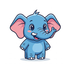 Cute Cartoon Style Cheerful Elephant Standing Upright Isolated Illustration