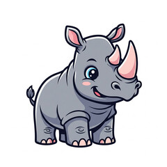 Cheerful Cartoon Style Cute Rhino Animal Character Illustration Graphic Design