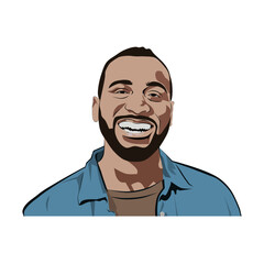 Vector illustration of a smiling man with a cheerful and positive expression. Perfect for concepts of happiness, joy, success, lifestyle, social media, and digital artwork.