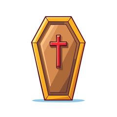 Obraz premium Stylized Brown Casket with Red Cross Symbol for Funeral or Christian Theme