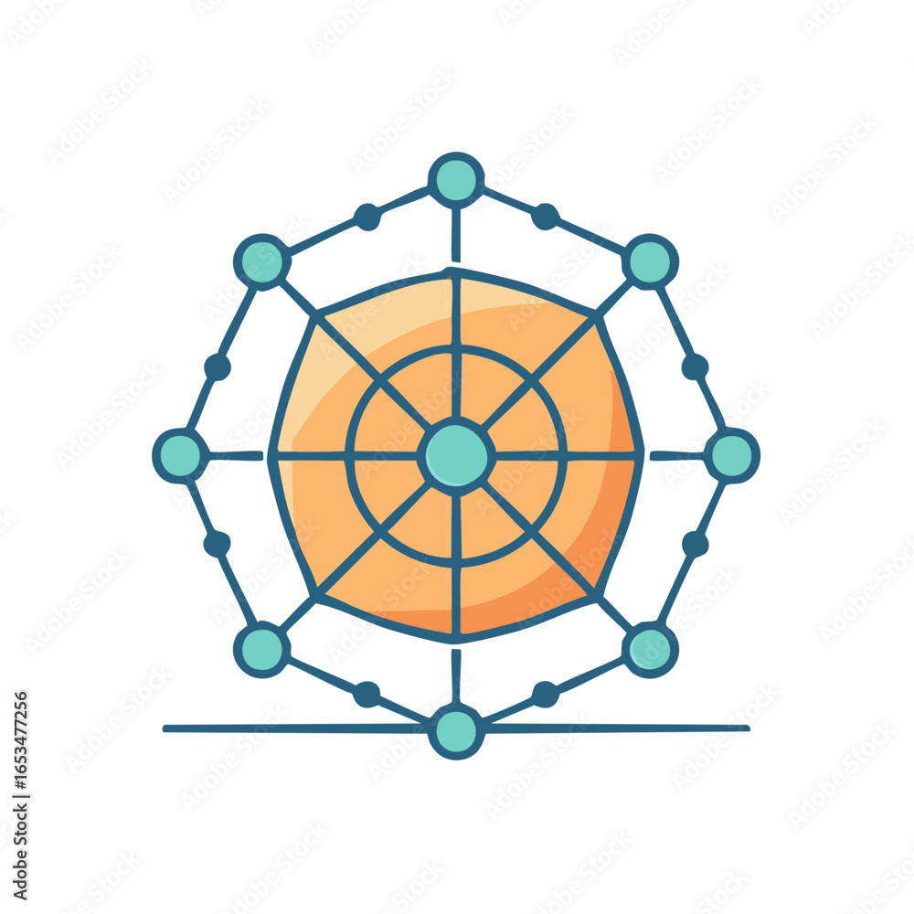 Aufkleber abstract data visualization radar chart illustration with teal lines and orange polygon area for ana