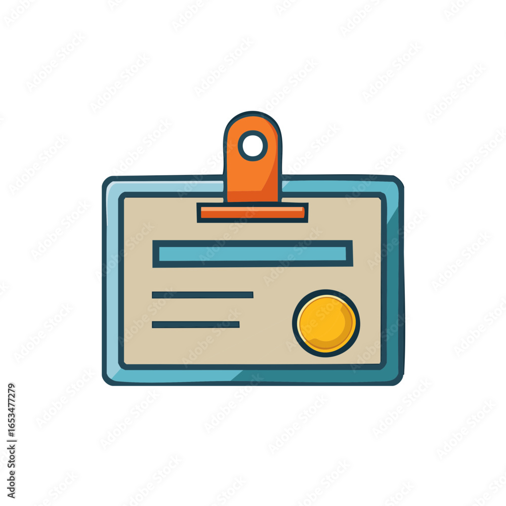 Poster Simple icon of a document or badge with a clip and a seal