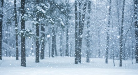 Fototapeta premium Serene Winter Forest: Heavy Snowfall Creates a Dreamy, Ethereal Landscape