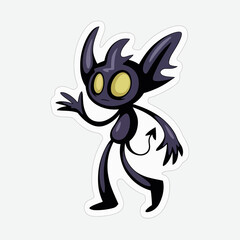 A cartoon demon with a tail, horns, and wings isolated on white background