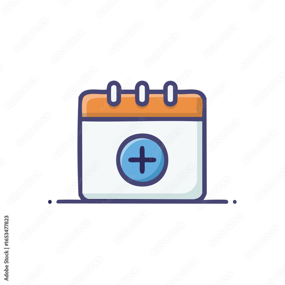 Aufkleber calendar icon with plus sign for scheduling or appointments in graphic element style