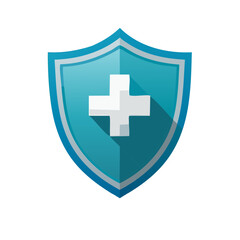Fototapeta premium Health protection shield icon with plus sign representing medical care and immunity concept