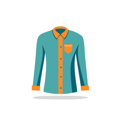 Stylish teal and orange long sleeve dress shirt with a pocket isolated flat vector graphic